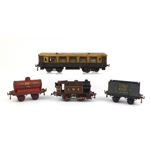 2345 - Group of Hornby O gauge tinplate railway including locomotive LMS 2115 and a Shell tender, the large... 