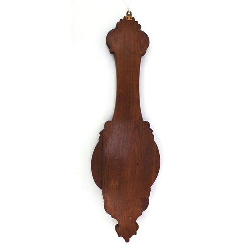 2366 - Carved mahogany wall barometer and thermometer, 90cm high