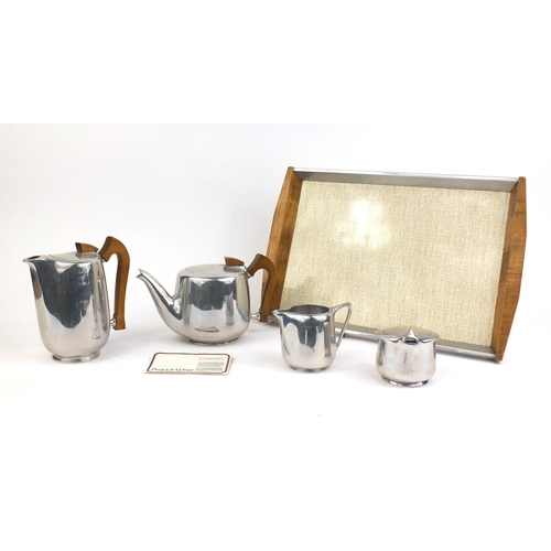 2244 - Picquet ware four piece tea set on tray, the largest piece 21cm high