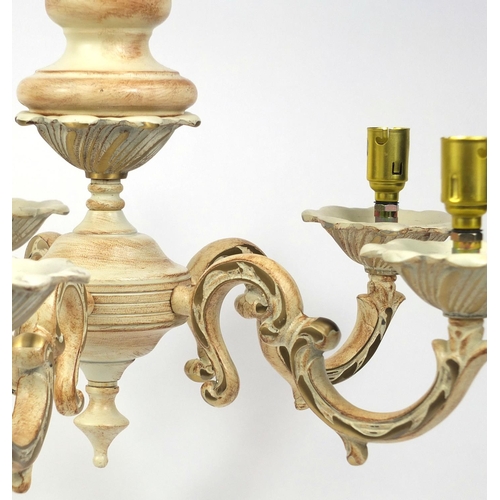 2251 - Good quality heavy brushed and painted brass five branch chandelier, 35cm high