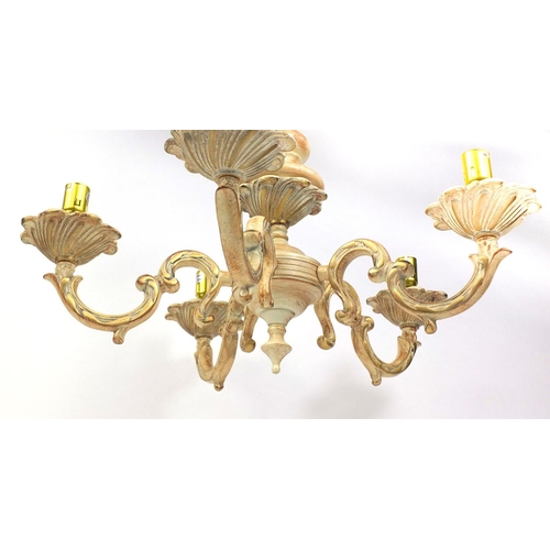 2251 - Good quality heavy brushed and painted brass five branch chandelier, 35cm high