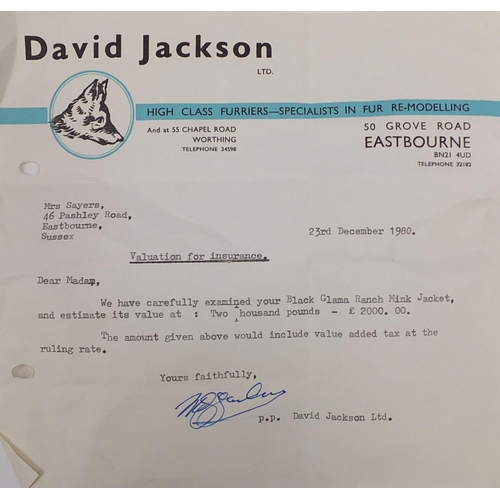 2320 - David Jackson blackglama dark ranch mink jacket with original receipt, for £2000 in 1980, 70cm long