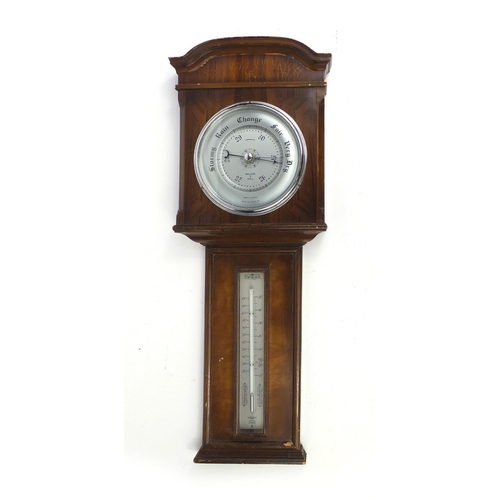 2148 - Walker & Hall mahogany wall barometer and thermometer with silvered dials, 68cm high