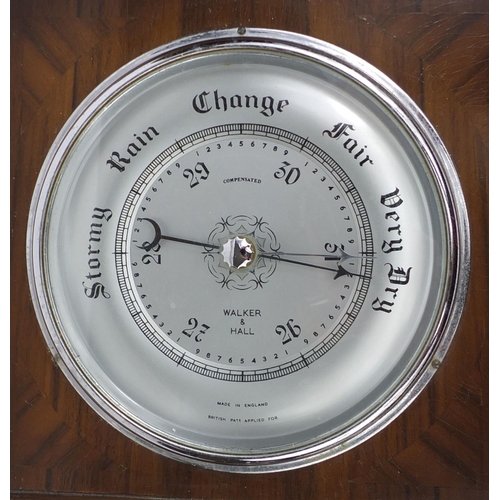 2148 - Walker & Hall mahogany wall barometer and thermometer with silvered dials, 68cm high