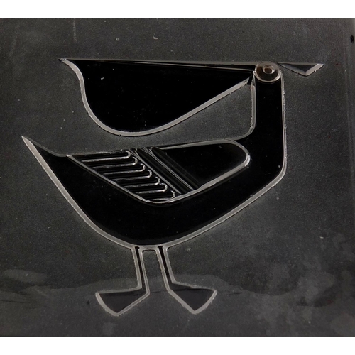 2284 - Frosted and clear glass shallow dish, intaglio moulded with a stylised pelican, 15cm x 15cm