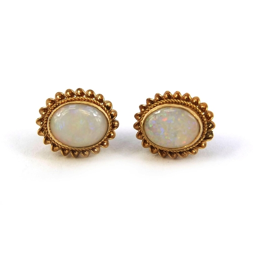 2625 - Pair of 9ct gold opal earrings, 1.2cm long, approximate weight 1.7g