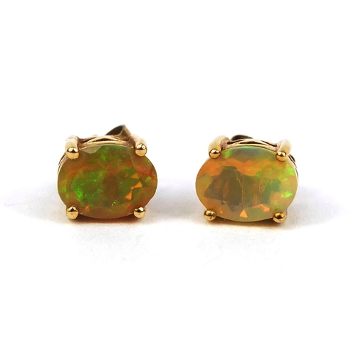 2623 - Pair of 9ct gold faceted opal earrings, 8mm long, approximate weight 1.8g