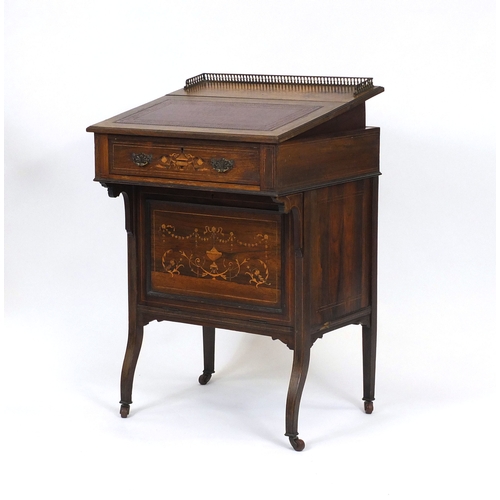2004 - Victorian rosewood davenport, with tooled leather insert and galleried lift up stationary compartmen... 