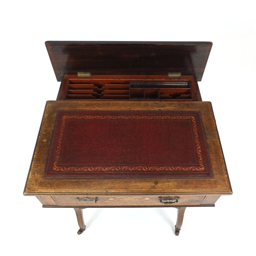 2004 - Victorian rosewood davenport, with tooled leather insert and galleried lift up stationary compartmen... 