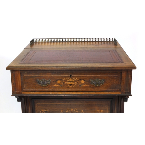 2004 - Victorian rosewood davenport, with tooled leather insert and galleried lift up stationary compartmen... 