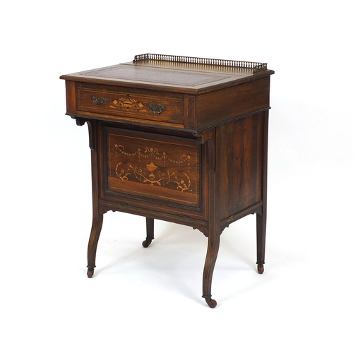 2004 - Victorian rosewood davenport, with tooled leather insert and galleried lift up stationary compartmen... 