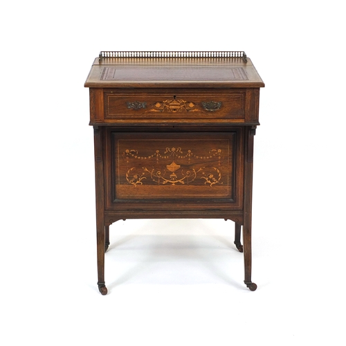 2004 - Victorian rosewood davenport, with tooled leather insert and galleried lift up stationary compartmen... 