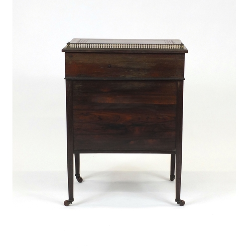 2004 - Victorian rosewood davenport, with tooled leather insert and galleried lift up stationary compartmen... 