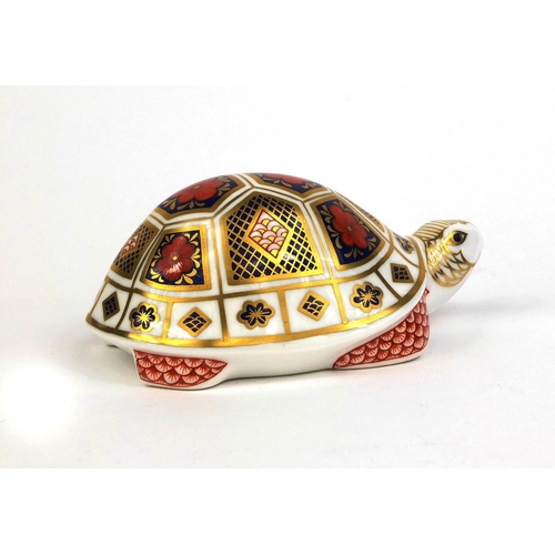 2088 - Royal Crown Derby tortoise paperweight with gold stopper, factory marks to the base, 12cm in length