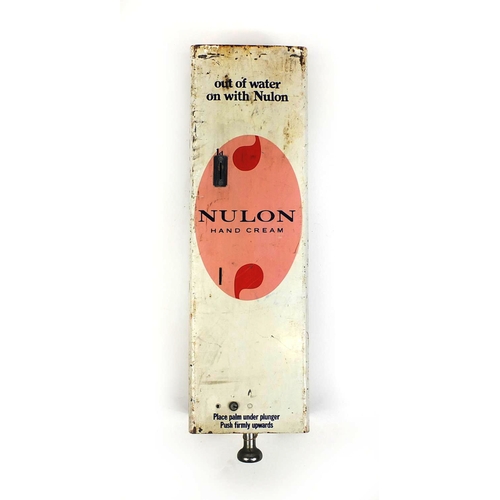 2308 - Vintage Nulon hand cream enamelled advertising wall dispenser, out of water on with Nulon, 72cm high... 