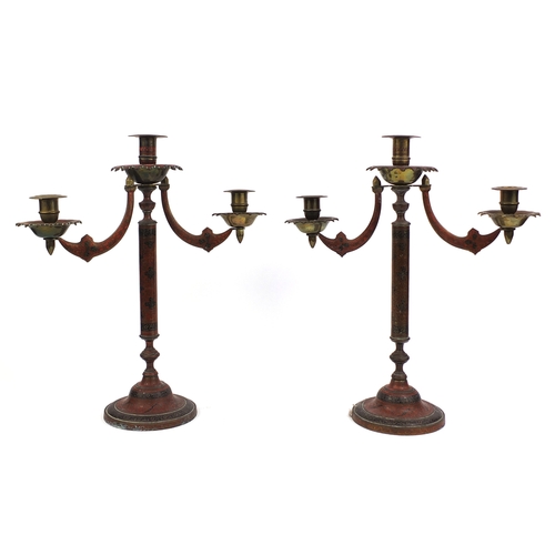 2201 - Pair of Indian enamelled two branch candelabras, each 47cm high