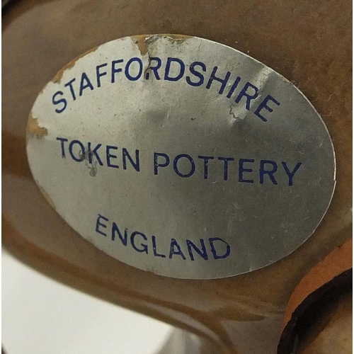 143 - Staffordshire Token Pottery horse and cart, 40cm long