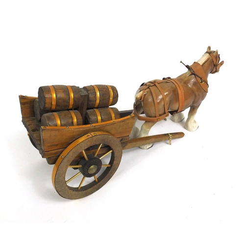 143 - Staffordshire Token Pottery horse and cart, 40cm long