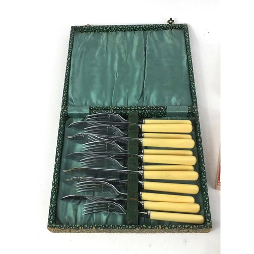 202 - Six cased sets of silver plated and stainless steel cutlery