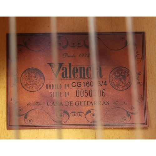 216 - Valencia wooden acoustic guitar, model No.CG160 3/4, paper label to the interior, with carry case