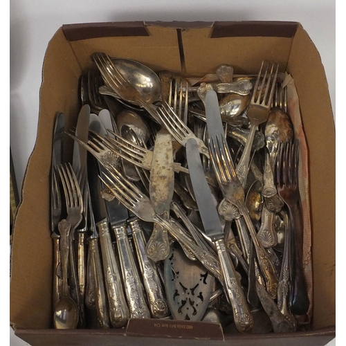 136 - Large selection of silver plated and stainless steel cutlery, some with ivorine handles including Sh... 