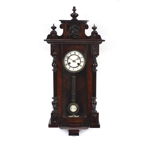 2253 - Mahogany Vienna regulator wall clock with enamelled dial and Roman Numerals, 84cm high