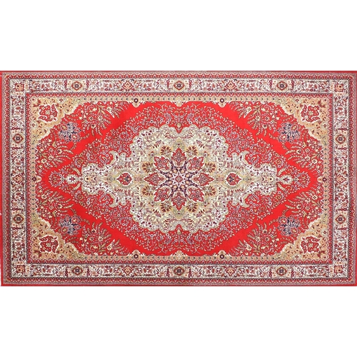 10A - Large red and cream ground floral rug, 300cm x 200cm