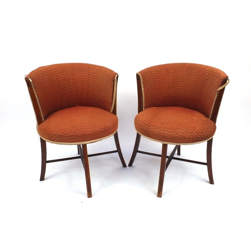 13 - Pair of Edwardian inlaid mahogany tub chairs