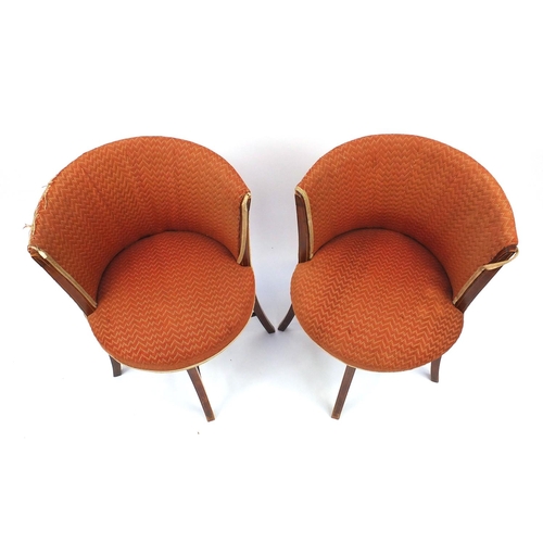 13 - Pair of Edwardian inlaid mahogany tub chairs