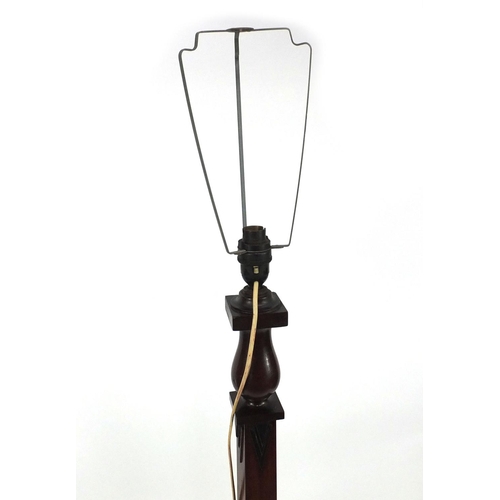 60 - Mahogany standard lamp with Greek key pattern to the base, 164cm high