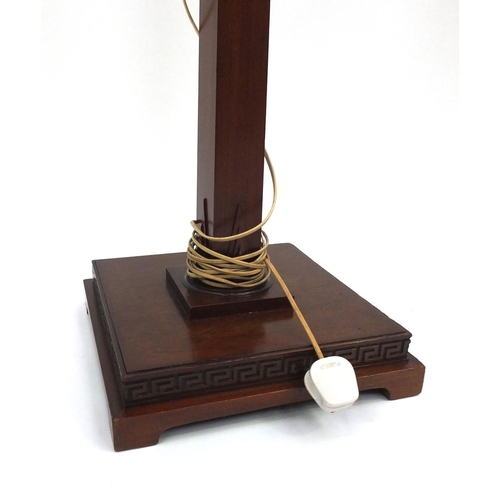 60 - Mahogany standard lamp with Greek key pattern to the base, 164cm high