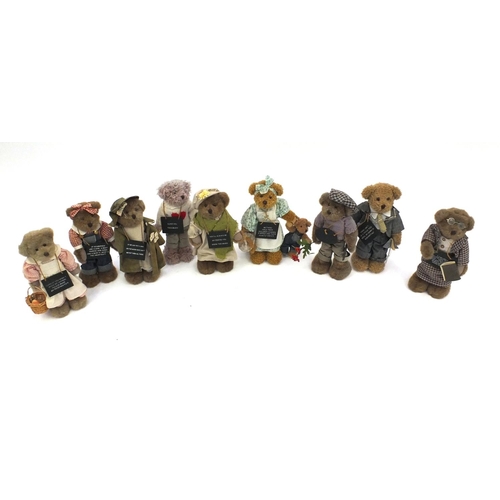 123 - Quantity of assorted teddy bears some with boards carrying a message, the bears approximate 30cm hig... 