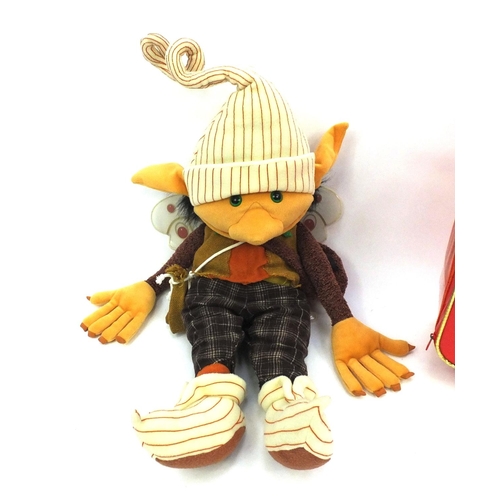 190 - Fairy goblin puppet in a Lion King child's suitcase, the puppet 90cm high