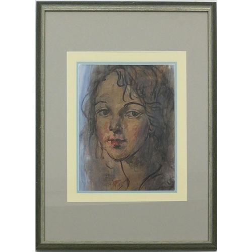 147 - Watercolour portrait of a child, signed O'Donnell, mounted and framed, 26cm x 33cm excluding the fra... 