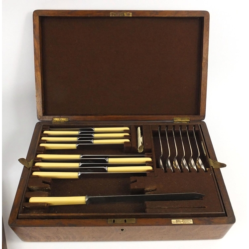 191 - Walker & Hall part canteen of silver plated cutlery and an oak cased set of fish knives and forks