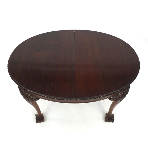 33 - Edwardian mahogany D-End drawer leaf dining table on cabriole legs and ball and claw feet, with addi... 