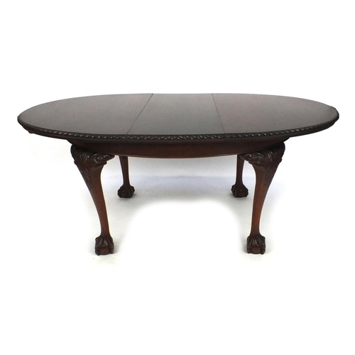 33 - Edwardian mahogany D-End drawer leaf dining table on cabriole legs and ball and claw feet, with addi... 