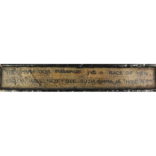 149 - Oak framed paper Mache plaque of Henry II war ship, bearing a signature Phyllis? 44cm x 38cm excludi... 