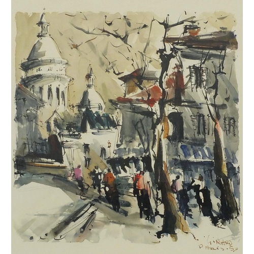 24 - Girard signed watercolour view of a Parsian street scene, dated '59, contemporary framed, 57cm x 45c... 