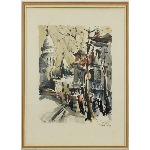 24 - Girard signed watercolour view of a Parsian street scene, dated '59, contemporary framed, 57cm x 45c... 