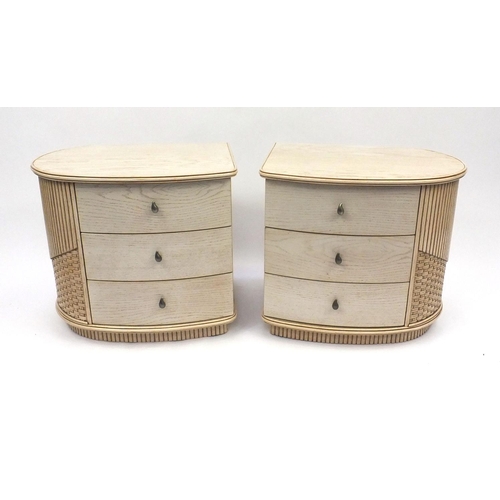 51 - Pair of Shabby Chic three drawer bedside chests, 50cm high x 57cm wide x 43cm deep