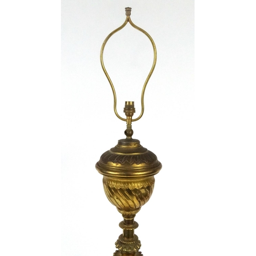 86 - High quality gilt bronze oil standard lamp with circular onyx shelf, converted to electric use, 178c... 