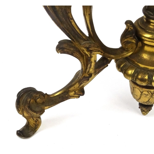 86 - High quality gilt bronze oil standard lamp with circular onyx shelf, converted to electric use, 178c... 