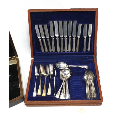 144 - Three canteens of stainless steel and silver plated cutlery including Elkington, Mappin & Webb and S... 