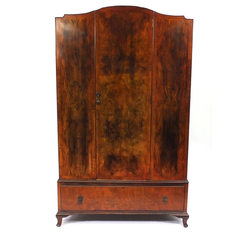 20A - Burr walnut wardrobe fitted with a drawer to the base and matching four drawer dressing table with t... 