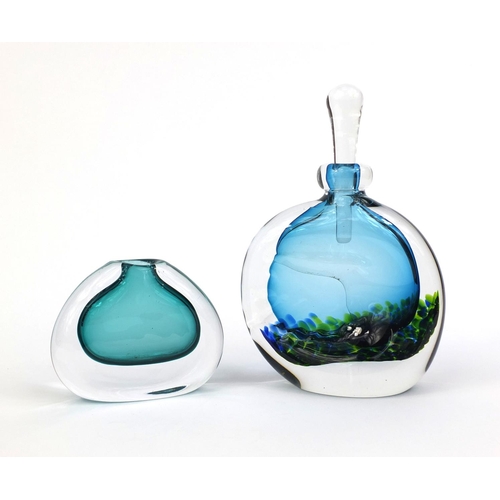 2105 - Jane Charles art glass scent bottle and one other, etched marks to the bases of each, the largest 20... 