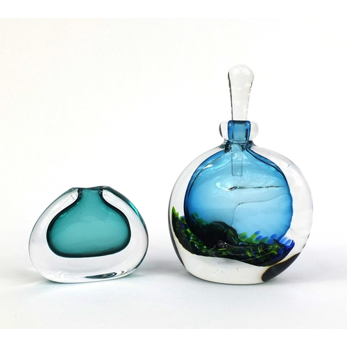 2105 - Jane Charles art glass scent bottle and one other, etched marks to the bases of each, the largest 20... 