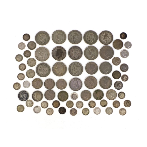 2431 - Group of British pre decimal coinage some silver examples including half crowns, three penny bit, sh... 