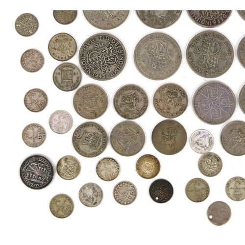 2431 - Group of British pre decimal coinage some silver examples including half crowns, three penny bit, sh... 