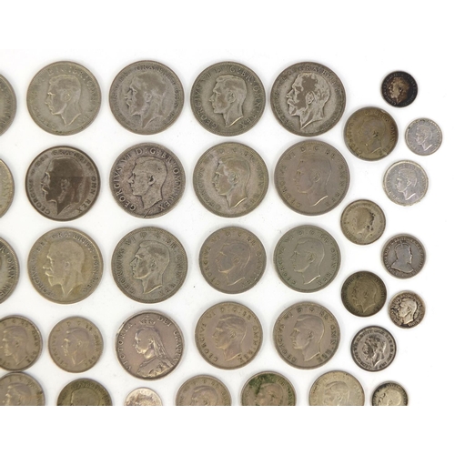 2431 - Group of British pre decimal coinage some silver examples including half crowns, three penny bit, sh... 